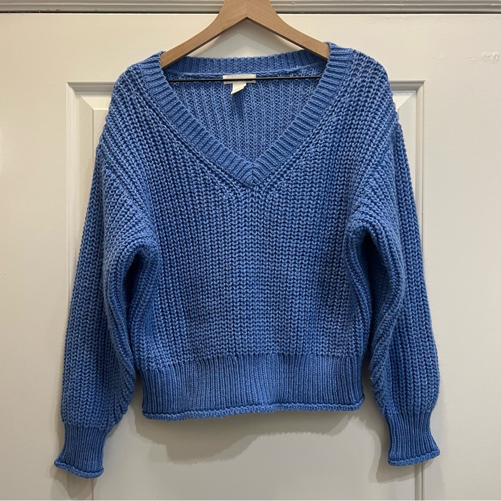 H&M Blue V-Neck Knitted Sweater